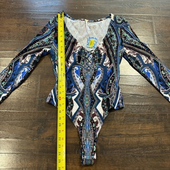 Free People A Place Bodysuit Long Sleeve in Blue Combo Size XS Women - Picture 8 of 8